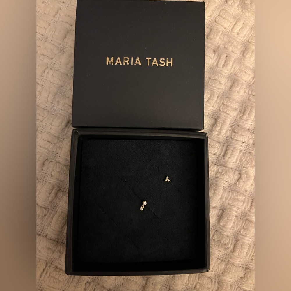Maria Tash 18k YG Invisible Set Diamond Dangle Threaded Stud Earring